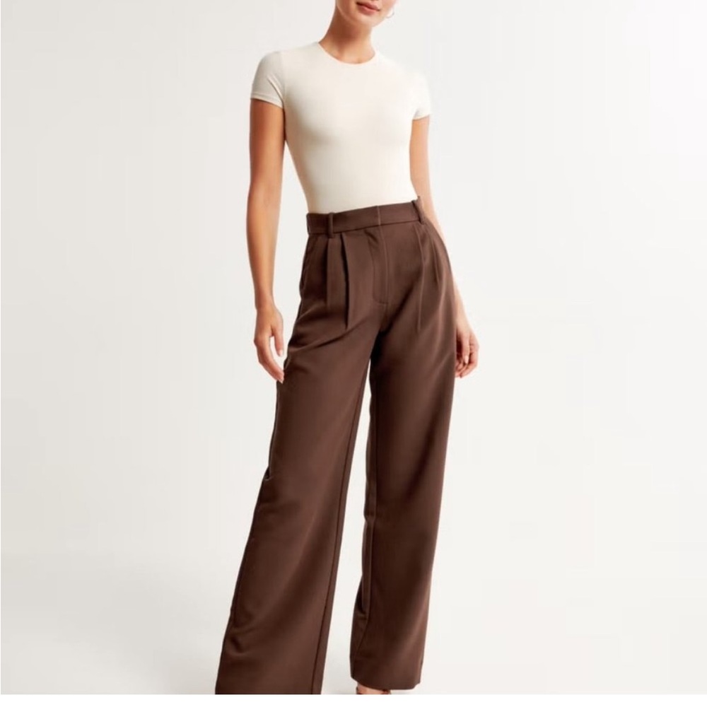 NWOT Abercrombie & Fitch Pants 27/4 SHORT Sloane Brown Wide Leg